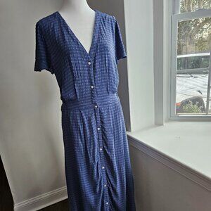 LOFT, Button Down Tie Waist Maxi Dress with Flutter Sleeve, Navy, Size 6